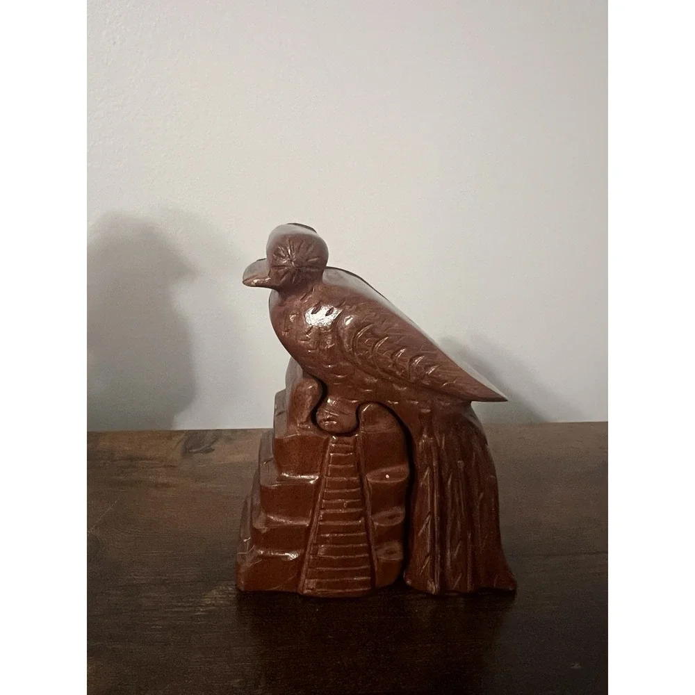 Hand Carved Wooden Puzzle Box Quetzal Bird on Pyramid | Secret Stash Trinket Box